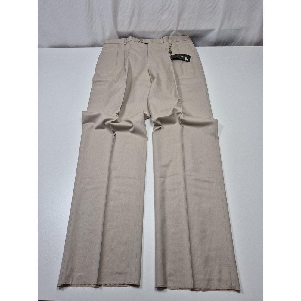 Zanieri Dress Pants Mens 42x38 Beige Wool Pleated Straight Made In Italy NWT